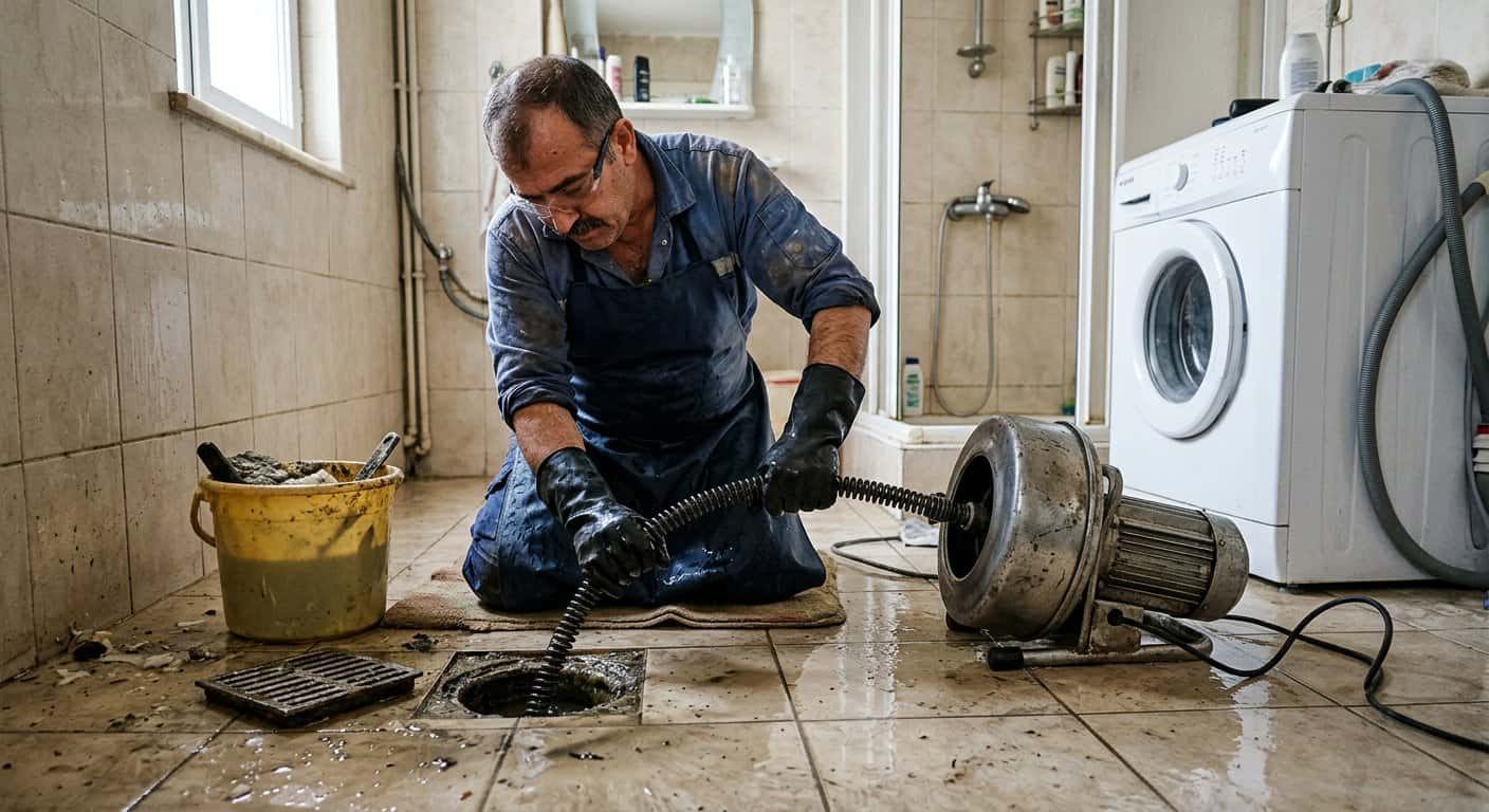 Gider tıkanıklığı makineli açma çalışması